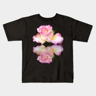 pink rose with raindrops and a reflection Kids T-Shirt